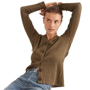 Madewell Crinkle Knit Cardigan Button Front Sweater Olive Green Women’s Size S
